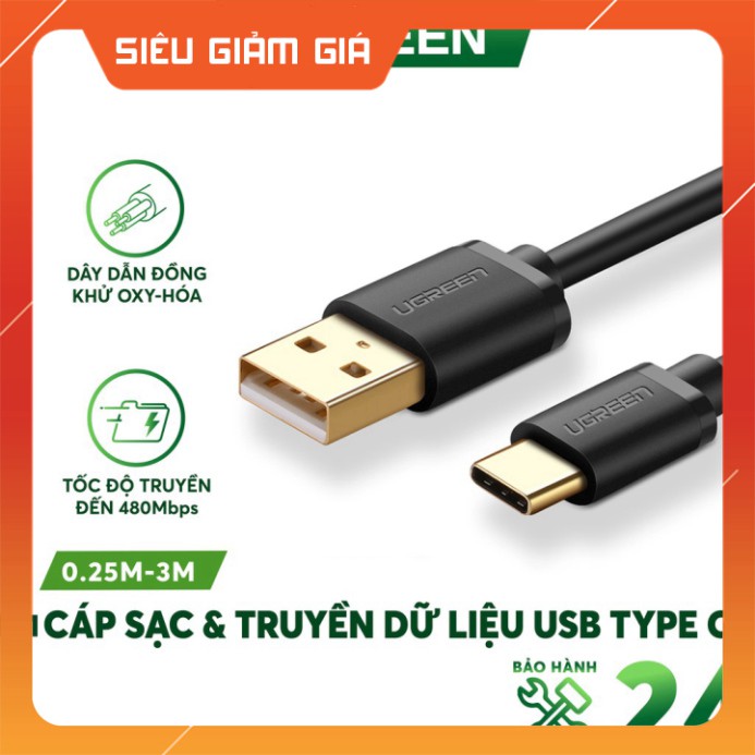 HOT- Cáp sạc và truyền dữ liệu USB 2.0 sang USB Type C, dài từ 0.25-3m UGREEN US141