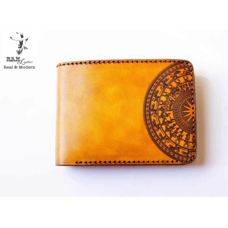 Ví nam da bò RAM Leather Khắc Trống Đồng Việt Nam Da Bò Italia Vegtan Màu Vàng