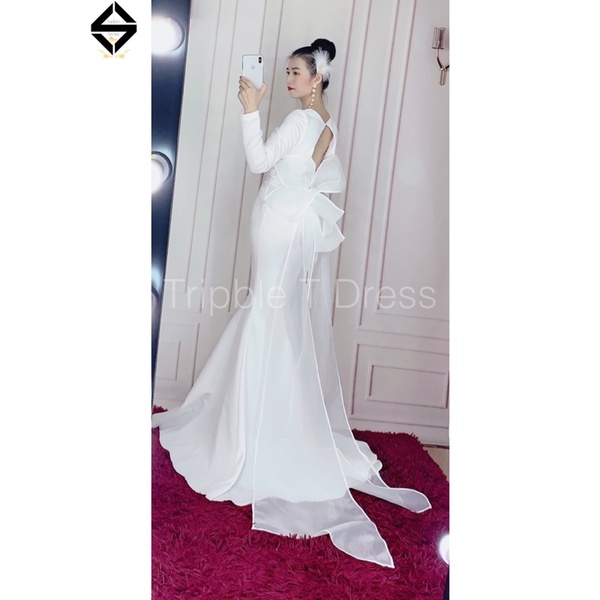 Đầm maxi mặc cưới đuôi cá hở lưng tặng kèm nơ 6 cánh sang trọng TRIPBE T DRESS - size S/M/L - MS177Y