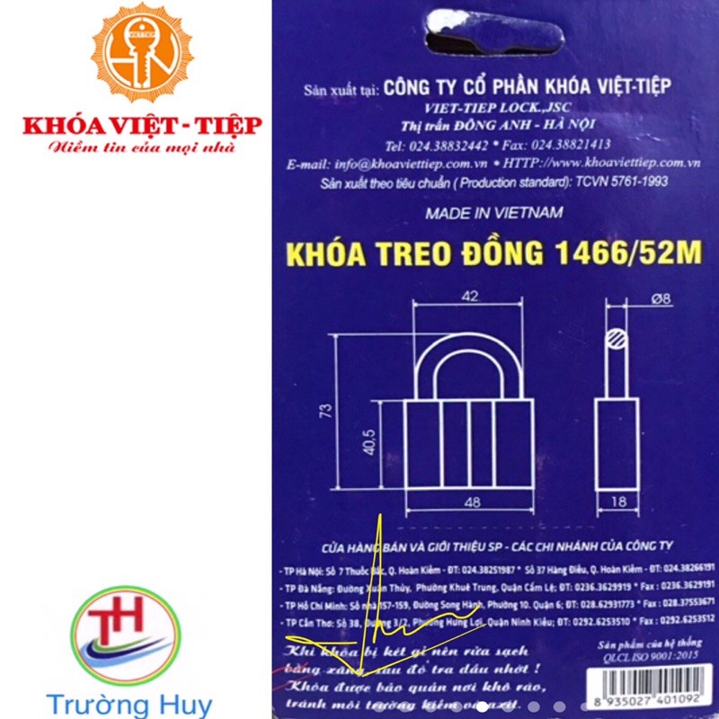 [chính hãng] Khoá treo đồng Việt Tiệp 1466/52M