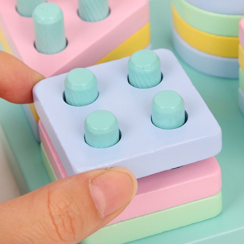 Đồ chơi giáo dục Montessori Thả hình khối vào cọc giúp trẻ phân biệt hình khối màu sắc ETOYS