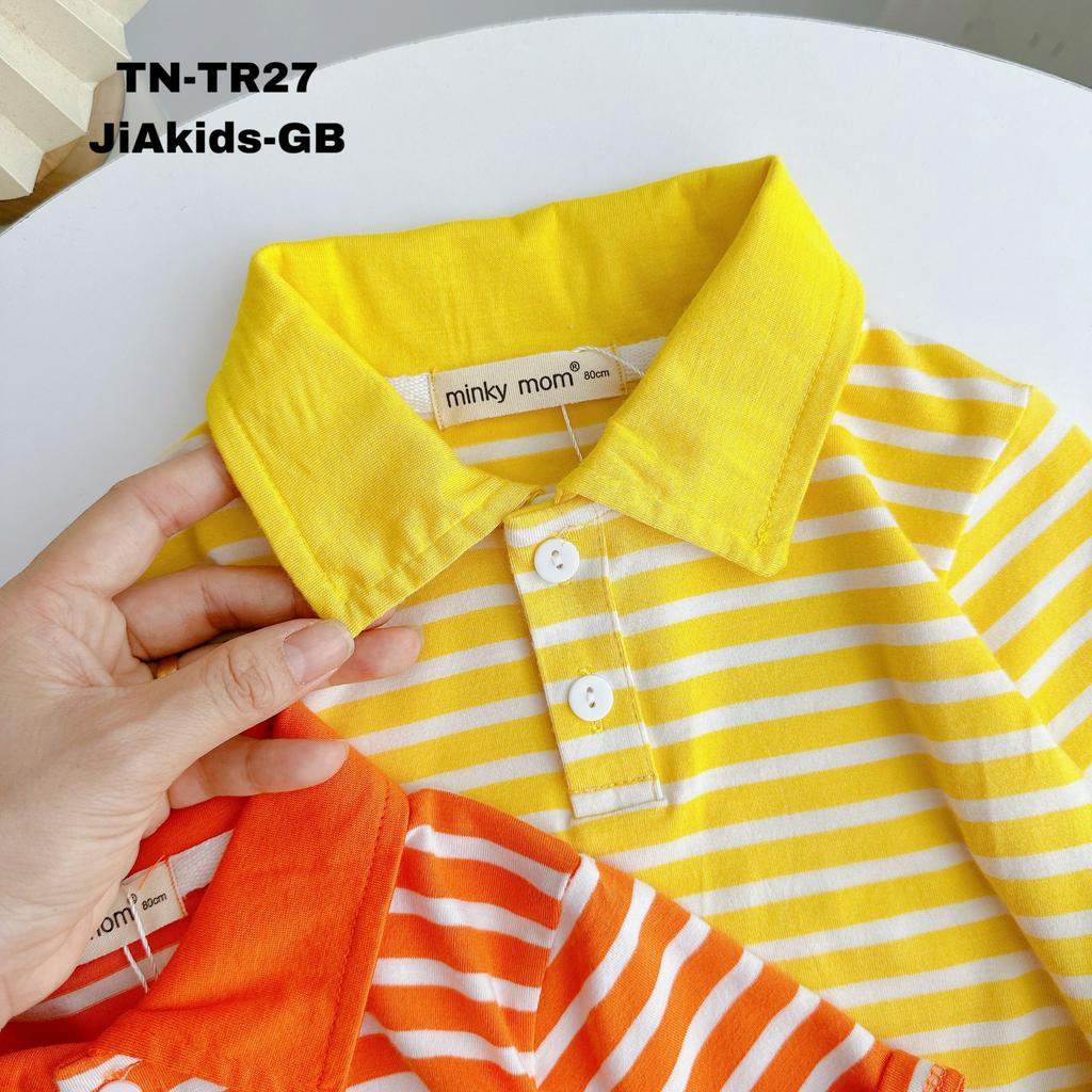 Bộ Cộc Tay THUN LẠNH MINKY MOM Áo Cổ Bẻ Nút Ngực Vải Dệt Sọc Cho Bé Đi Học Đi Chơi TN-TR27