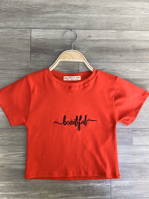 Áo croptop thêu chữ thun cotton 6 màu loại xịn LIKANO CRT21