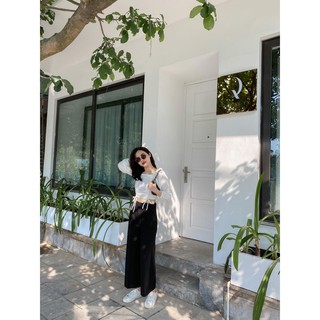 Quần suông đen cài cúc chất mát