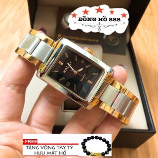 Đồng hồ nam HALEI dây thép TẶNG vòng - dây demi mặt đen