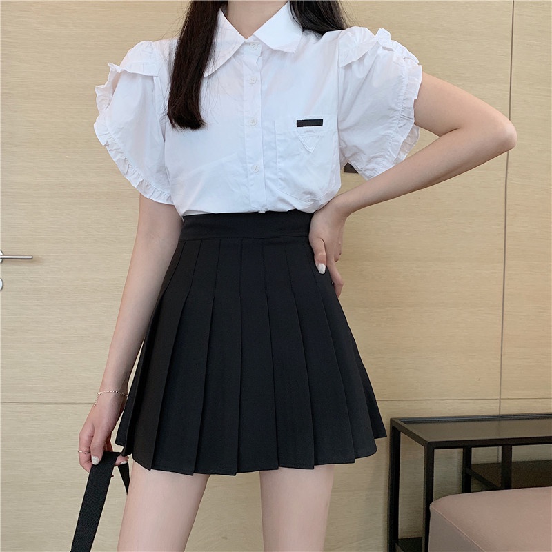 Chân váy chữ A lưng cao xếp ly phong cách Hàn Quốc