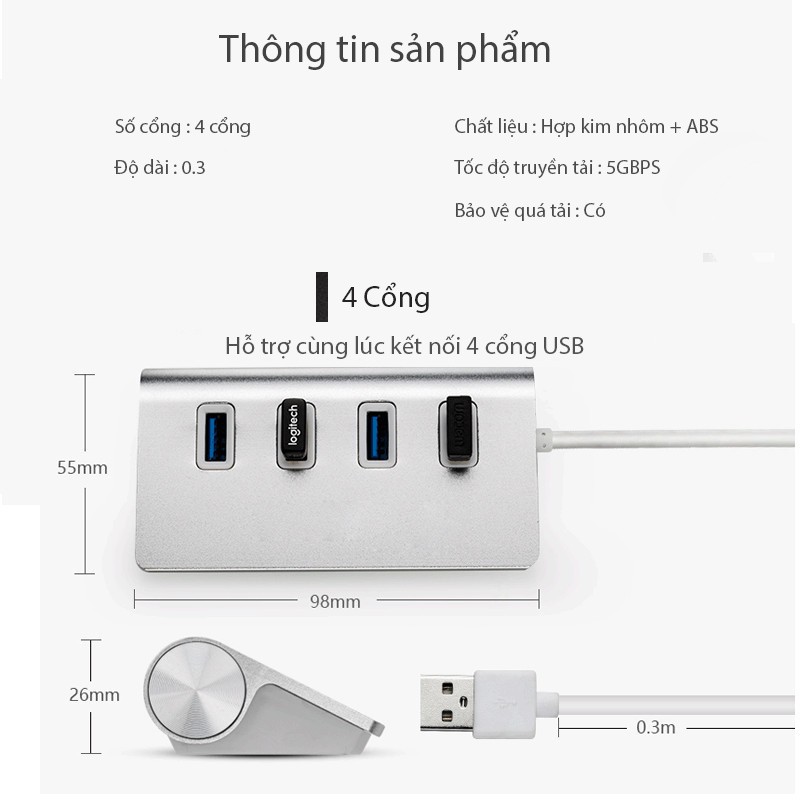 Hub bộ chia USB 3.0 cực hiện đại chất liệu hợp kim nhôm tốc độ cực nhanh có thể sử dụng cho nhiều thiết bị