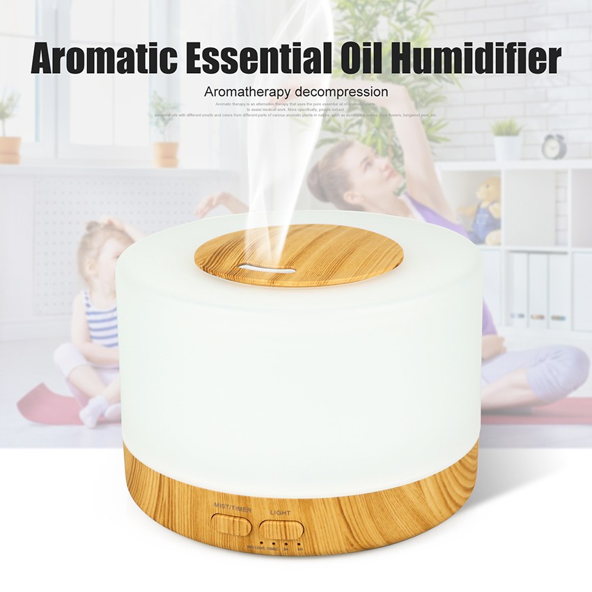 Máy Xông Tinh Dầu Khuếch Tán Phun Sương Hình Trụ Vân Gỗ Nga My Dung Tích 500ml Bù Ẩm Phòng Điều Hòa Phòng Ngủ