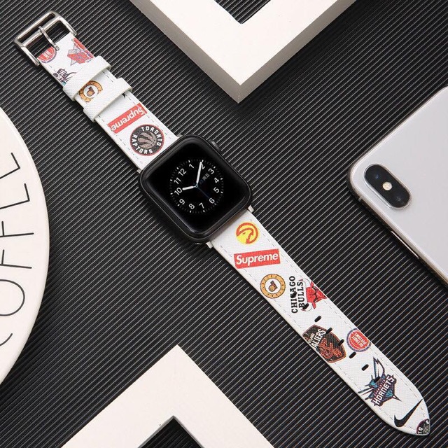 Dây da Applewatch hoạ tiết Supreme