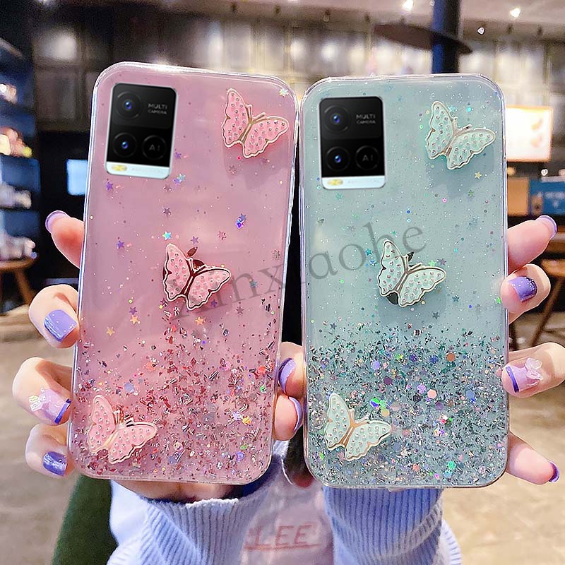 Ốp điện thoại mềm trong suốt họa tiết bướm lấp lánh cho Vivo y17s Y21 Y21S Y33S Y21 2021