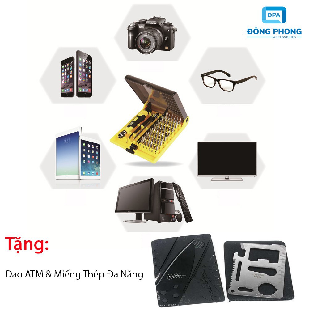 Combo Bộ Vít 45 Món Tặng Dao Atm & Miếng Thép Đa Năng T5 in 1