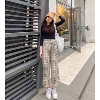 Quần suông caro cạp cúc