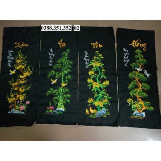 Tranh thêu vi tính thành phẩm Xuân hạ thu đông 35x90x4cm VT02