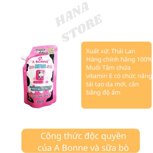 Muối Tắm Sữa Bò Tẩy Tế Bào Chết A Bonne Spa Milk Salt Thái Lan Toàn Thân 350gr Có Vòi Mỹ Phẩm Hana