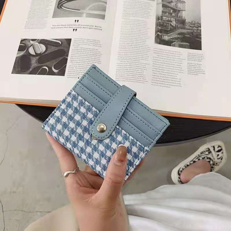 ins college style small wallet Japan and South Korea trend student canvas texture houndstooth card bag multi-function all-match gift