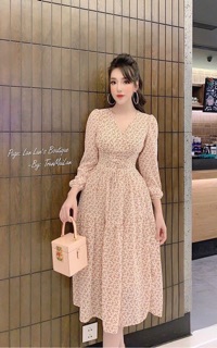ĐẦM HỒNG HOA NHÍ ĐAN DÂY EO