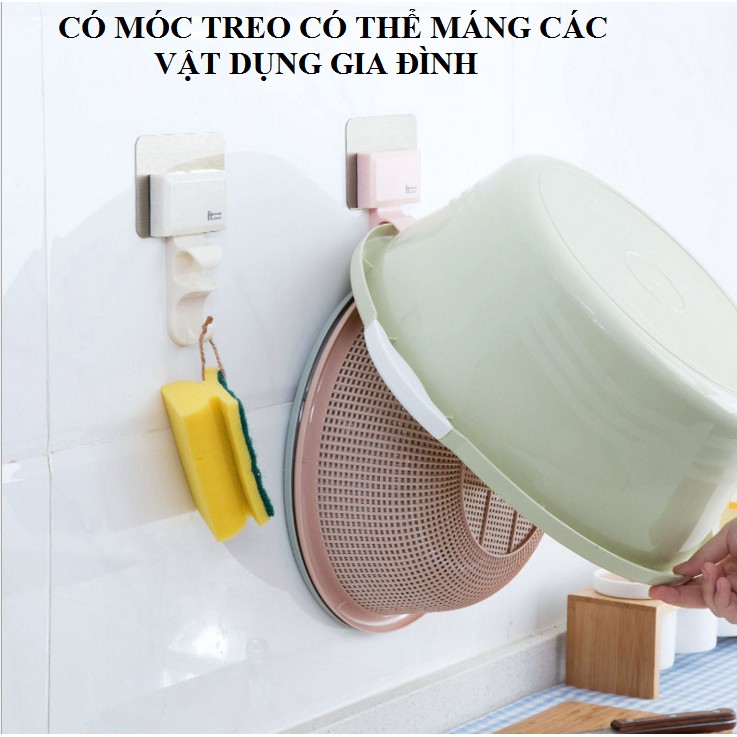 Móc Nhựa Dán Tường 2 tầng Treo Thau Chậu, Khăn tắm, Đồ Nhà Bếp, phòng tắm