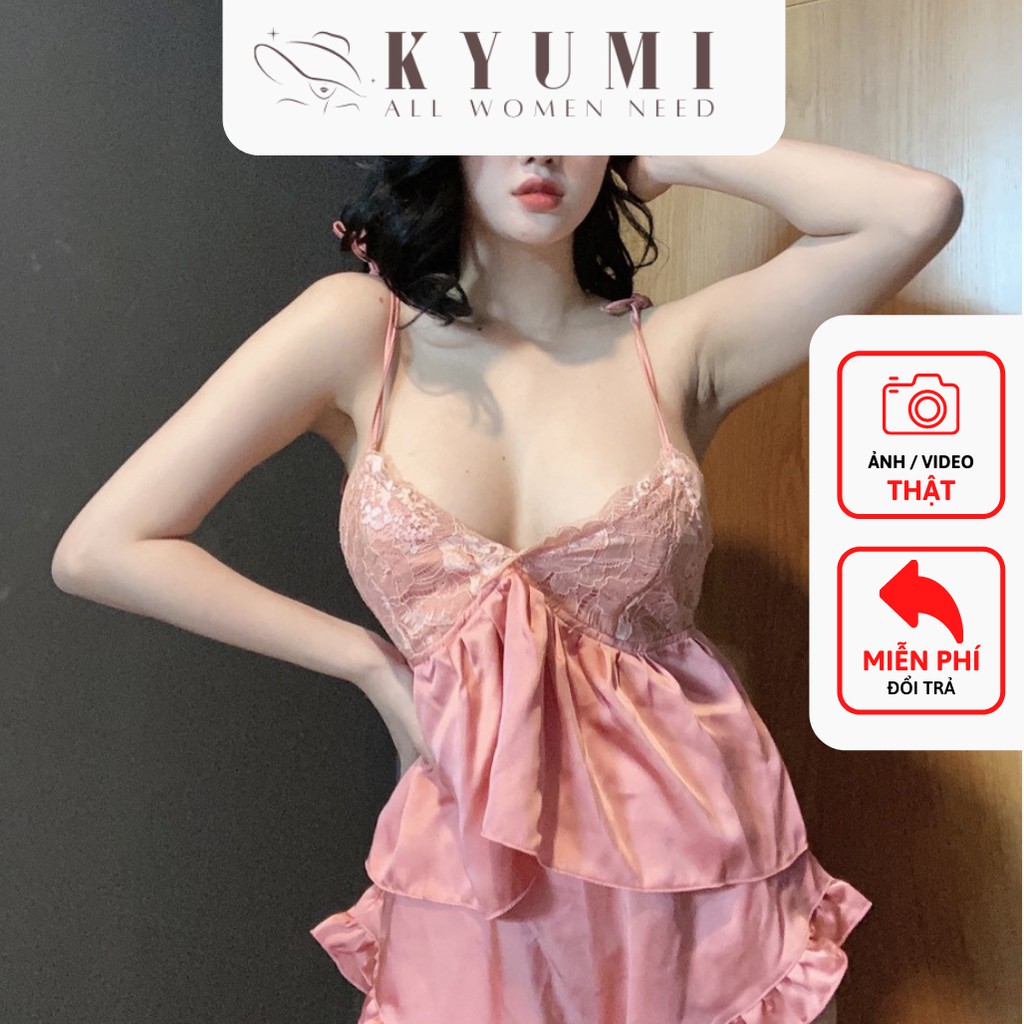 Đồ ngủ sexy đồ ngủ 2 dây cột vai phối ren KYUMI OFFICIAL, chất liệu lụa satin mềm mại freesize 40-60kg tùy chiều cao 030 | BigBuy360 - bigbuy360.vn