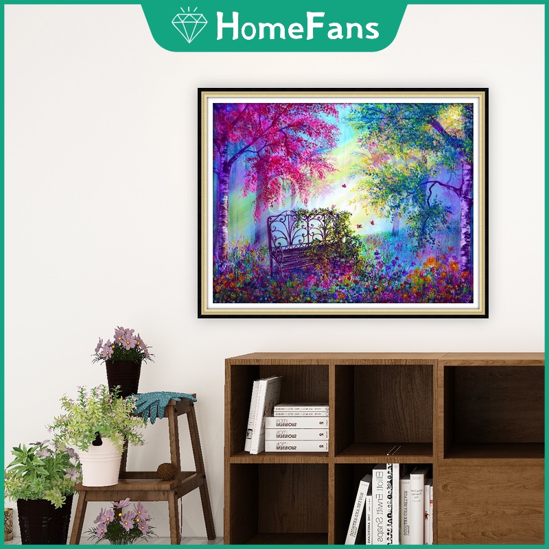 Bộ Tranh Đính Đá 5D Tự Làm 40x50cm Hình Khu Vườn Hoa Trong Rừng