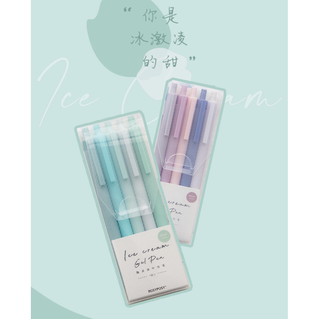 [Mã LIFEXANH03 giảm 10% đơn 500K] Set 5 bút gel đen vỏ pastel Ice cream gel pen