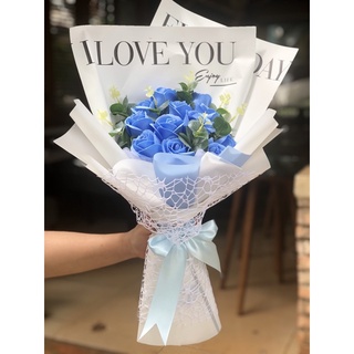 Bó 12 hoa hồng sáp màu xanh dương