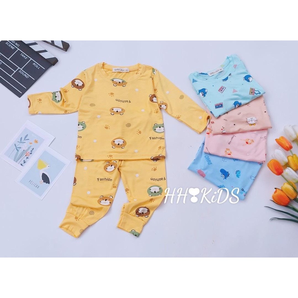 Bộ dài tay vải thun lạnh điều hòa in họa tiết cho bé trai/ bé gái (7-17kg)