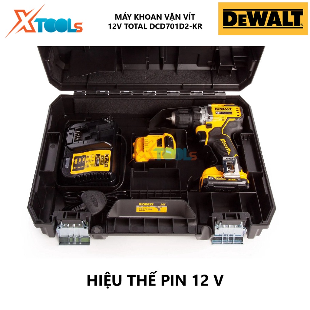Máy vặn vít dùng pin DEWALT DCD701D2-KR Máy khoan cầm tay điện thế 12V Lực momen siết vít  57.5 Nm động cơ không than