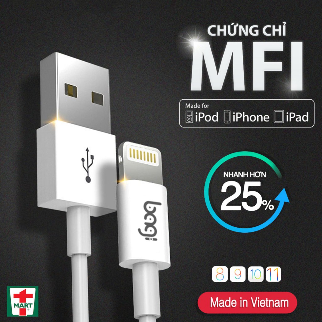 Cáp sạc Bagi Lightning theo tiêu chuẩn MFi của Apple - HÃNG PHÂN PHỐI CHÍNH THỨC