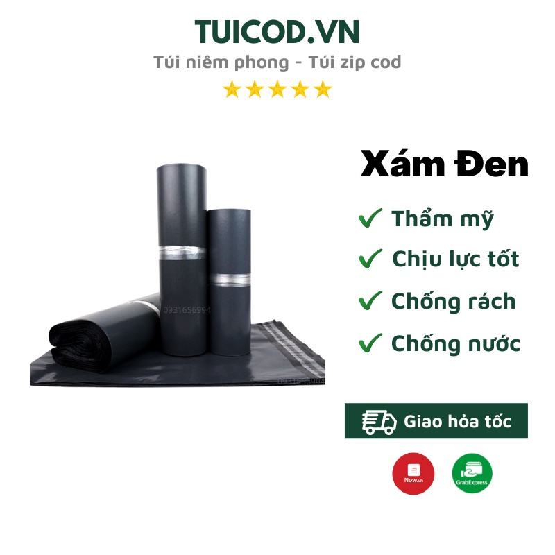 Cuộn 100 Túi Gói Hàng Xám Đen, Túi Đóng Hàng Tự Dính Xám Đen Giá Xưởng