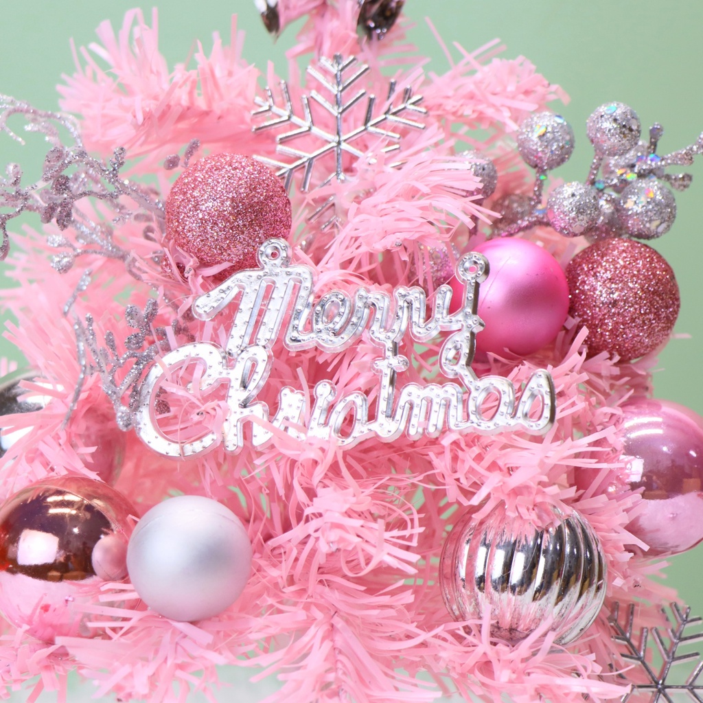 Cây Thông Hồng Nhí Sang Trọng Full Phụ Kiện TH04 Để Bàn Trang Trí Giáng Sinh 30cm