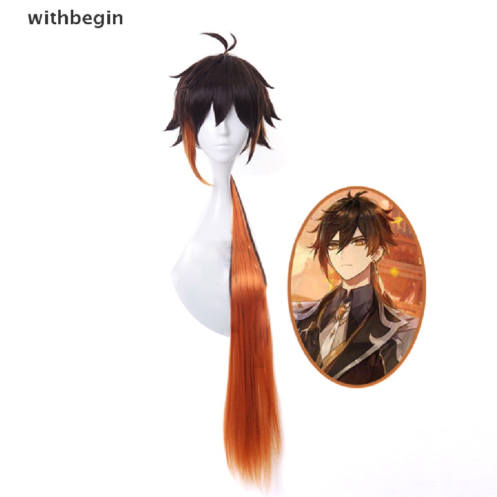 Bộ Tóc Giả Màu Đen-Durosplay Zhongli Dùng Để Hóa Trang Nhân Vật Game Genshin Va Chạm