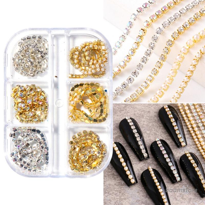 [Hàng mới về] Dây chuỗi hạt vàng bạc 3D bằng kim loại dùng cho trang trí móng tay DIY