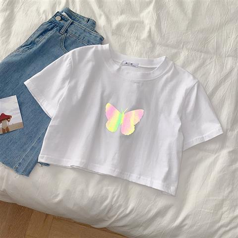 Áo Thun Tay Ngắn In Hình Bướm Phản Quang Cá Tính Cho Nữ