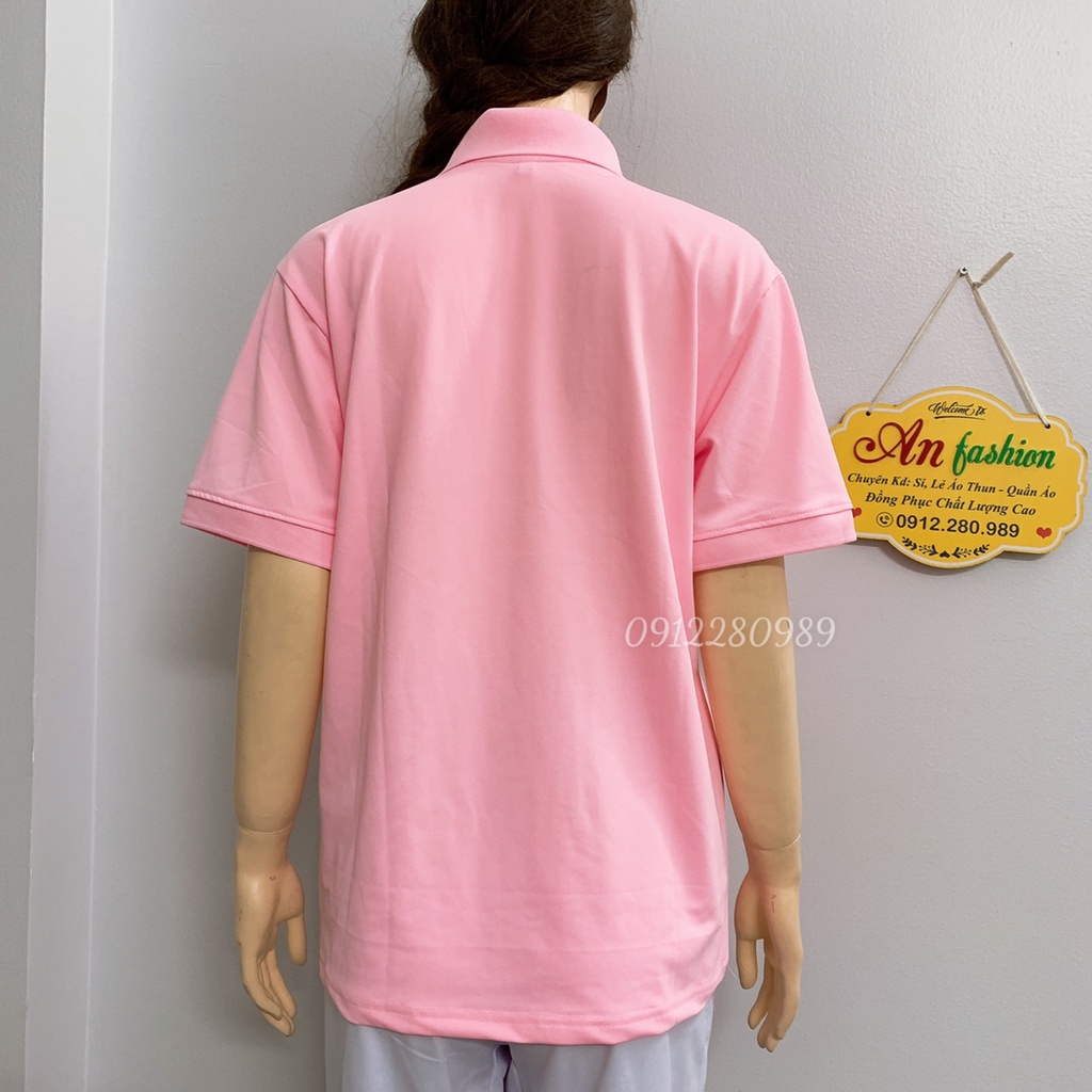 Áo thun có cổ nam nữ đơn giản màu hồng vải poly Thái cao cấp _ Hình chụp thật