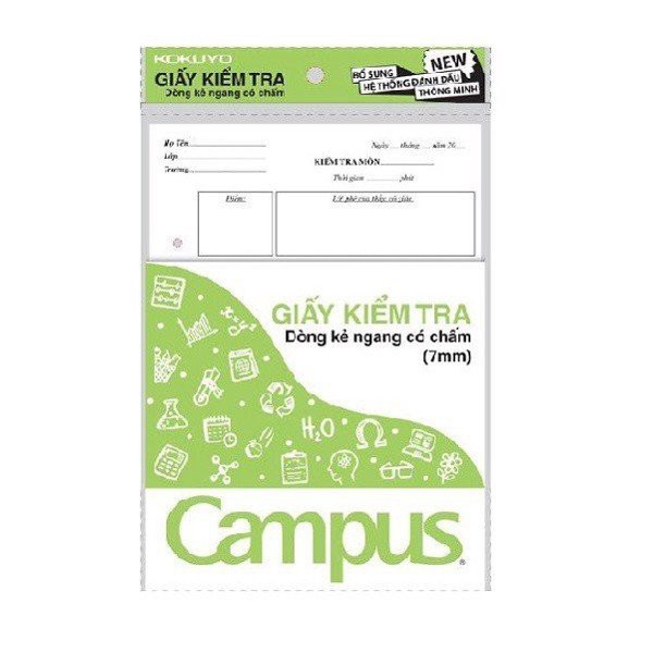 Tập giấy kiểm tra kẻ ngang Campus TP-BS70G-25 có chấm (25 tờ đôi) mặt giấy láng mịn, viết êm tay, tạo nét chữ đẹp