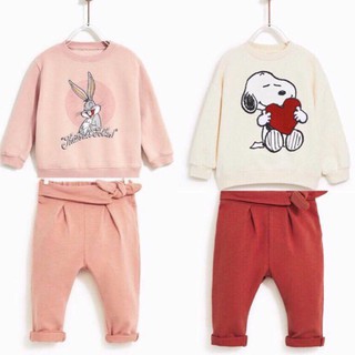 Bộ nỉ da cá Zara hoạ tiết thỏ hồng/snoopy