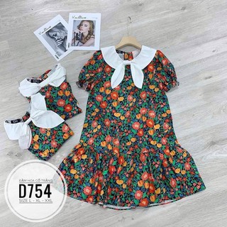 Bigsize Đầm hoa cổ trắng D754