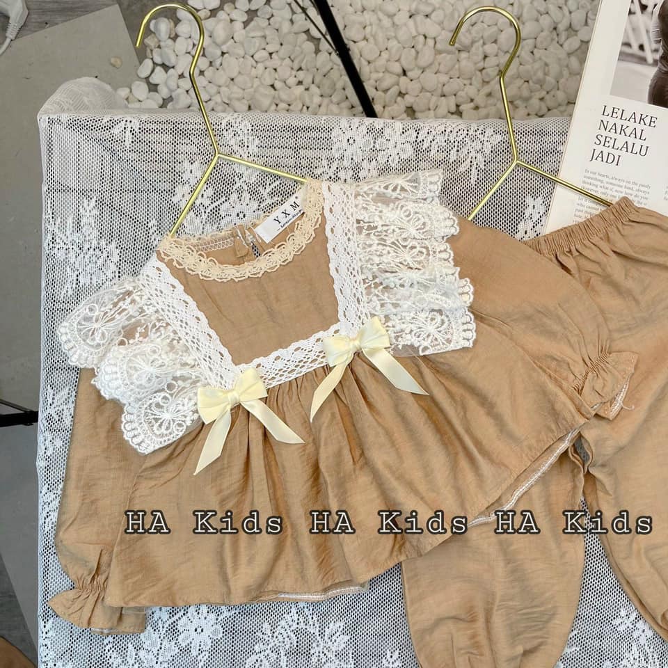 (7/27kg)Đồ Bộ Tiểu Thư phối bèo Cho Bé Gái