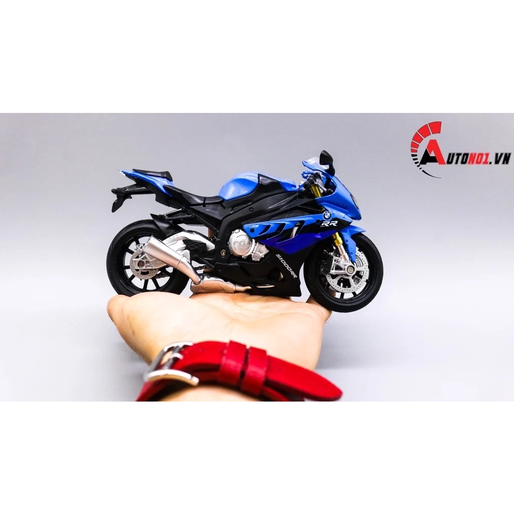 MÔ HÌNH BMW S1000RR XANH DƯƠNG ĐEN CÓ MŨ BẢO HIỂM 1:12 CAIPO 4852