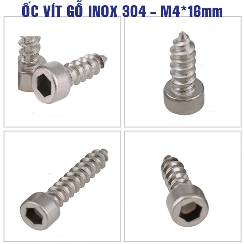 50 CON ỐC VÍT GỖ lục giác INOX 304 M4*16mm chống gỉ, siêu bền phù hợp vít củ loa, vít thùng loa, mạch loa kéo...