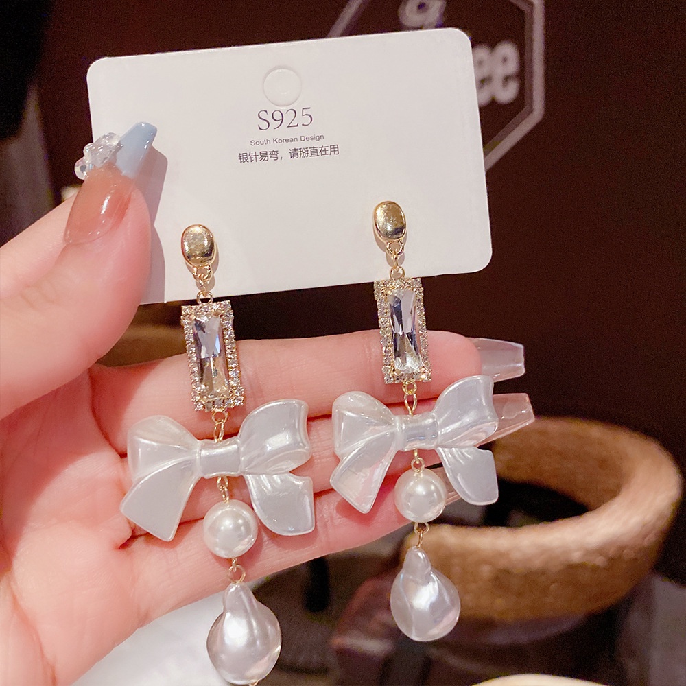 Bông Tai Hình Nơ Đính Ngọc Trai Giả Lấp Lánh Thời Trang Hàn Quốc Cho Nữ