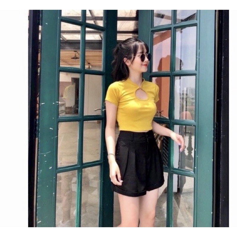 Quần đùi shorts nữ gấu gập xếp ly mã 11
