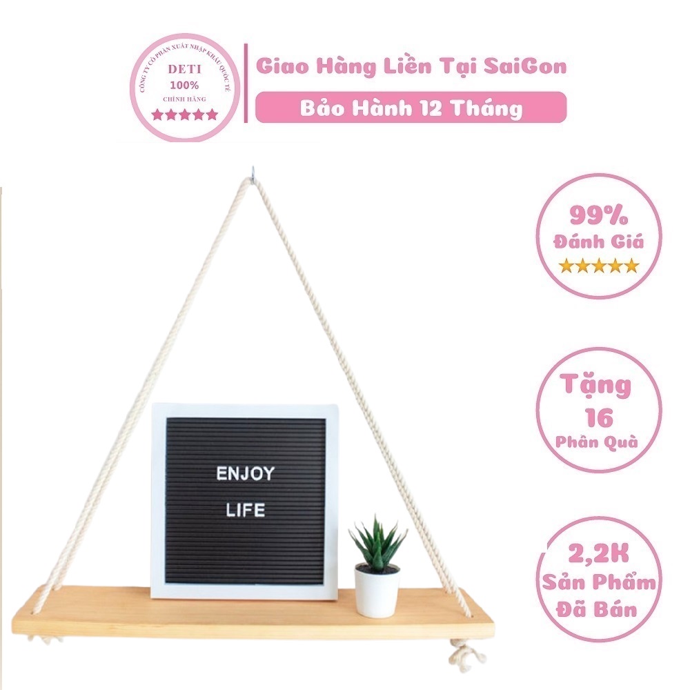 Kệ gỗ treo tường giá sách trang trí decor phòng ngủ bàn học không cần khoan tặng kèm dây hàng xuất khẩu cao cấp DETI