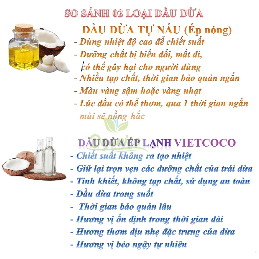 Dầu dừa Vietcoco ép lạnh nguyên chất Hữu Cơ nấu ăn, dưỡng tóc, dưỡng mày, dưỡng môi vòi nhấn, vòi xịt OGANICO 10