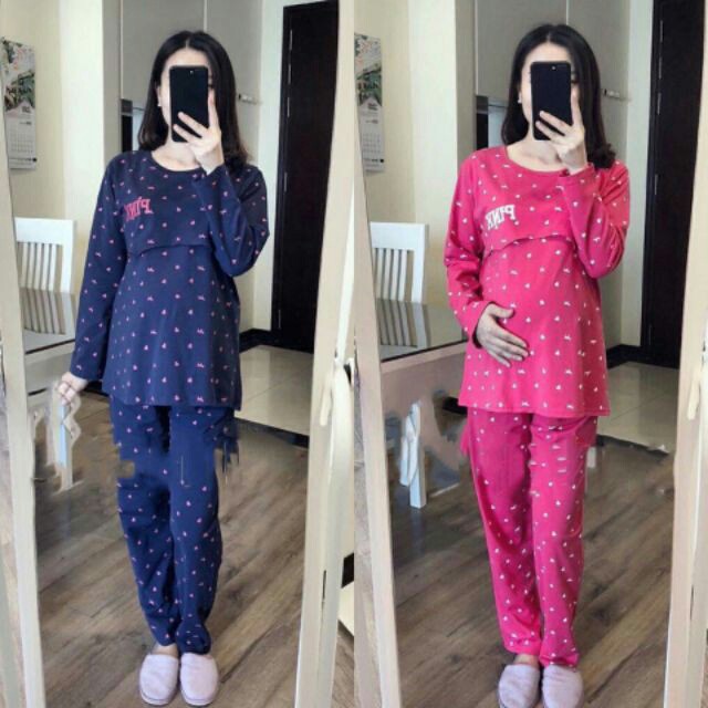 [Ảnh thât] Bộ đồ bầu và sau sinh dài tay PINK (cho bé bú, được chọn màu)
