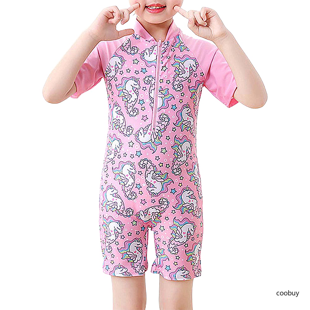 Đồ bơi liền thân cổ cao có khóa kéo in họa tiết dễ thương cho trẻ em 3-12 tuổi