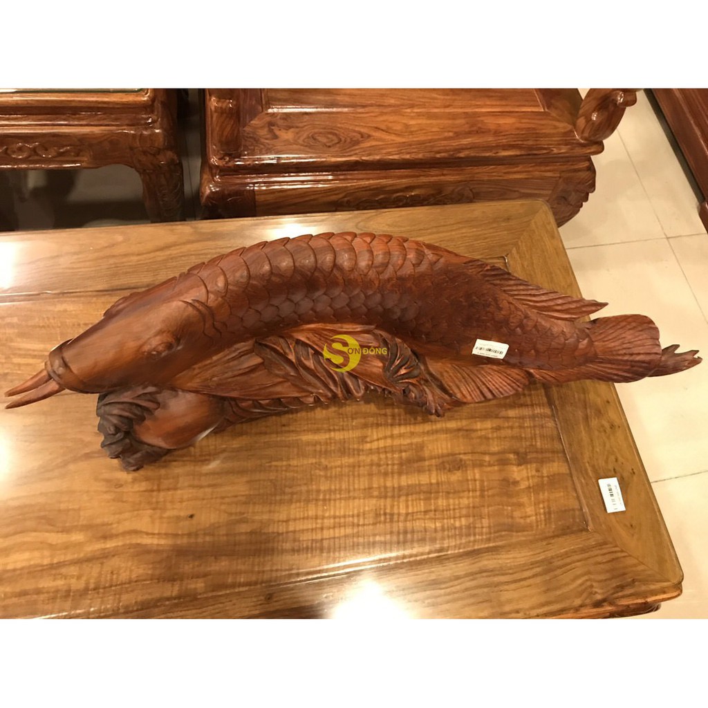 Tượng cá rồng kim long gỗ hương