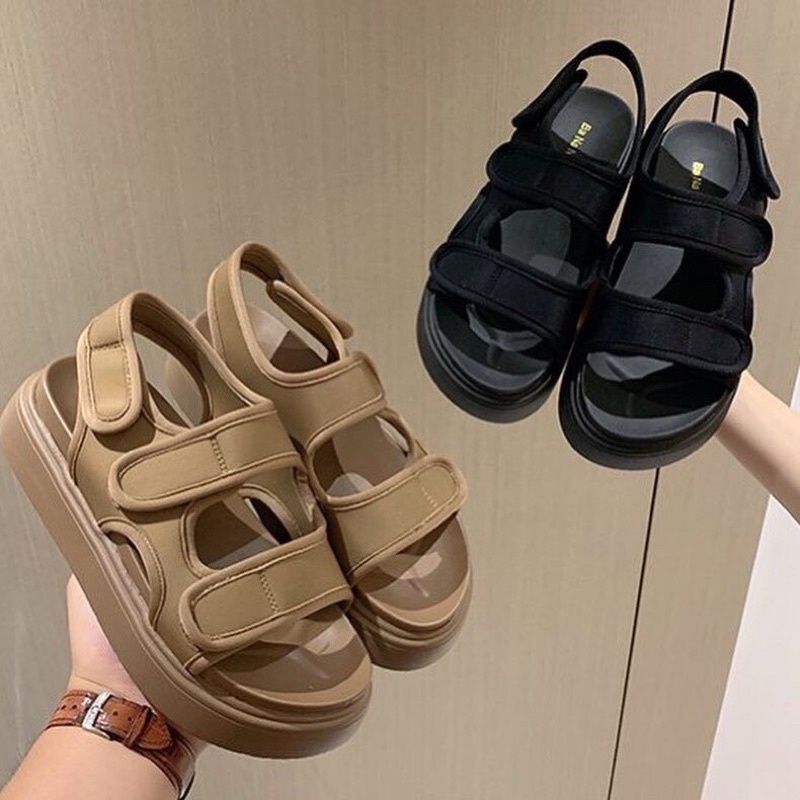 Giày Sandal Nữ Ulzzang CHUẨN FORM - Giày quai hậu đi học nữ hai quai vải dán đế bằng mẫu mớii