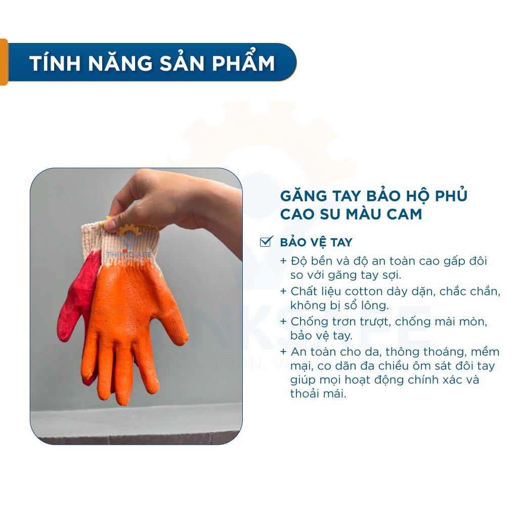 Găng tay bảo hộ lao động phủ cao su găng cotton chống trơn, nóng, hóa chất, hoàn thiện cao - THINKSAFE