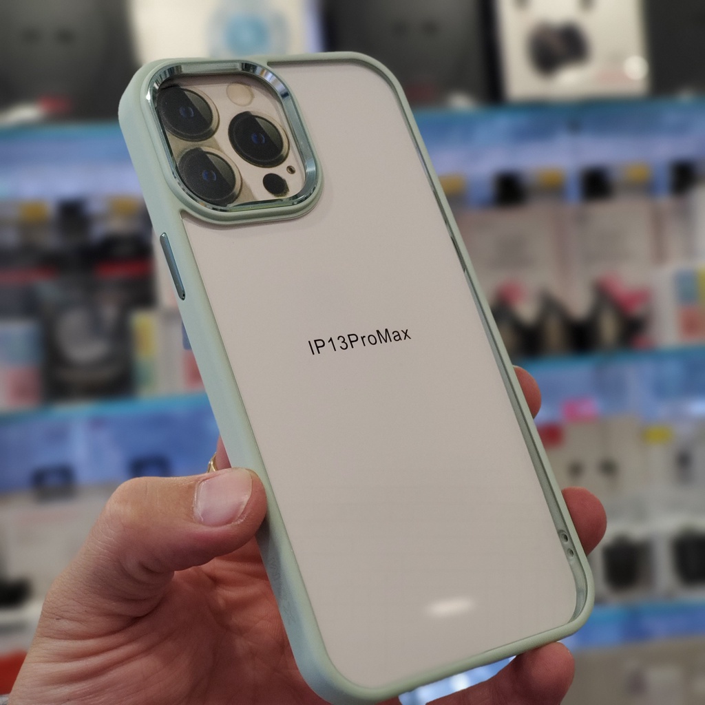 (Xanh rêu Green) Ốp lưng VIỀN VUÔNG X&amp;M trong kính viền màu siêu đẹp iPhone 11 12 13 PRO MAX camera nhôm gờ cao siêu
